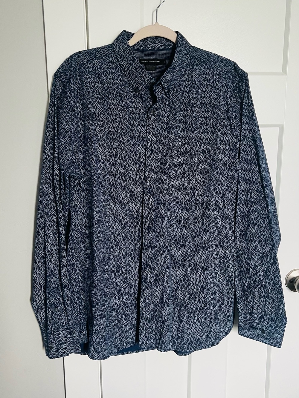 French Connection Navy Micro-Pattern Long-Sleeve Button-Down Shirt